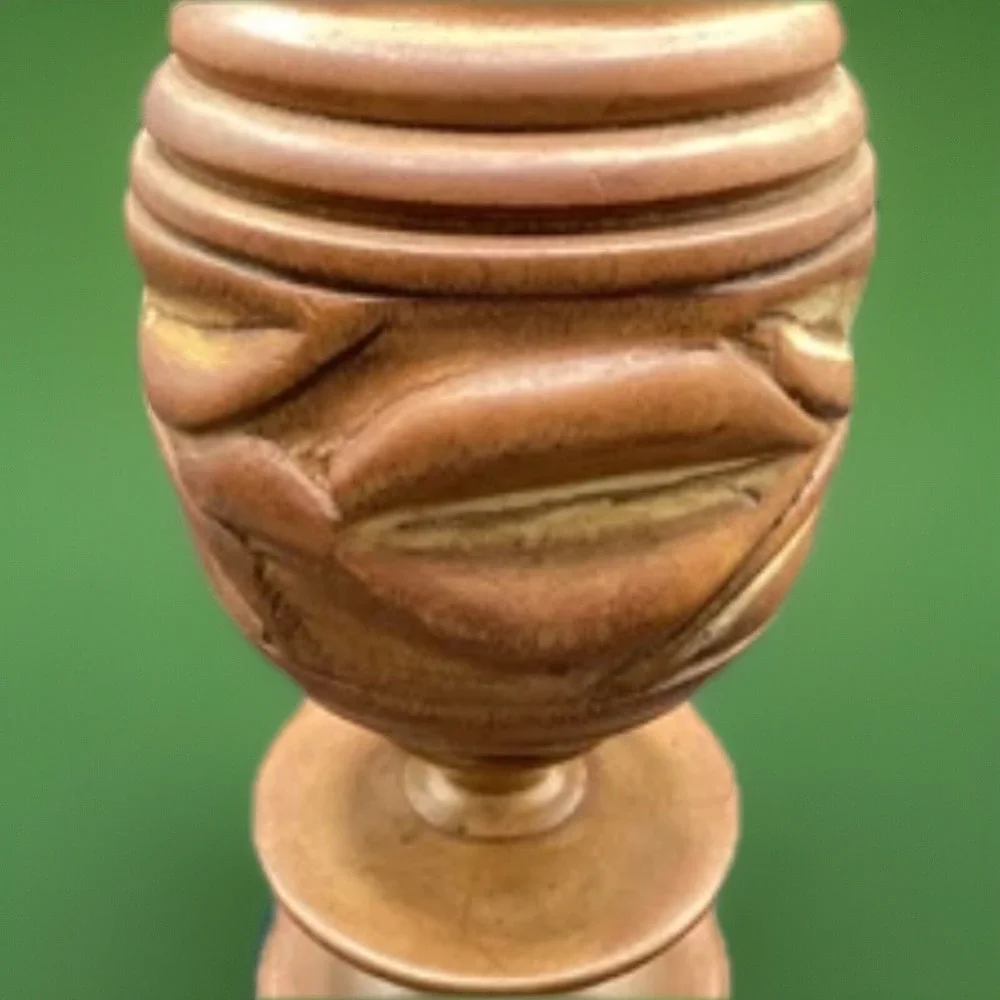 Vintage Turned &‎ Hand-Carved Wooden Vase - Crafted in Haiti - Signed